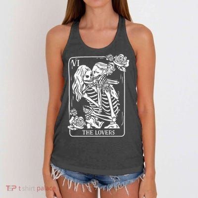 The Lovers Tarot Card Occult Goth Kissing Lesbian Skeleton Women's Knotted Racerback Tank