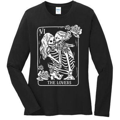 The Lovers Tarot Card Occult Goth Kissing Lesbian Skeleton Ladies Long Sleeve Shirt