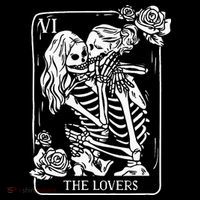 The Lovers Tarot Card Occult Goth Kissing Lesbian Skeleton Womens T-Shirt