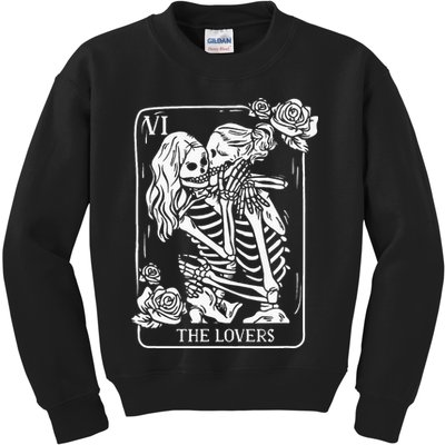 The Lovers Tarot Card Occult Goth Kissing Lesbian Skeleton Kids Sweatshirt