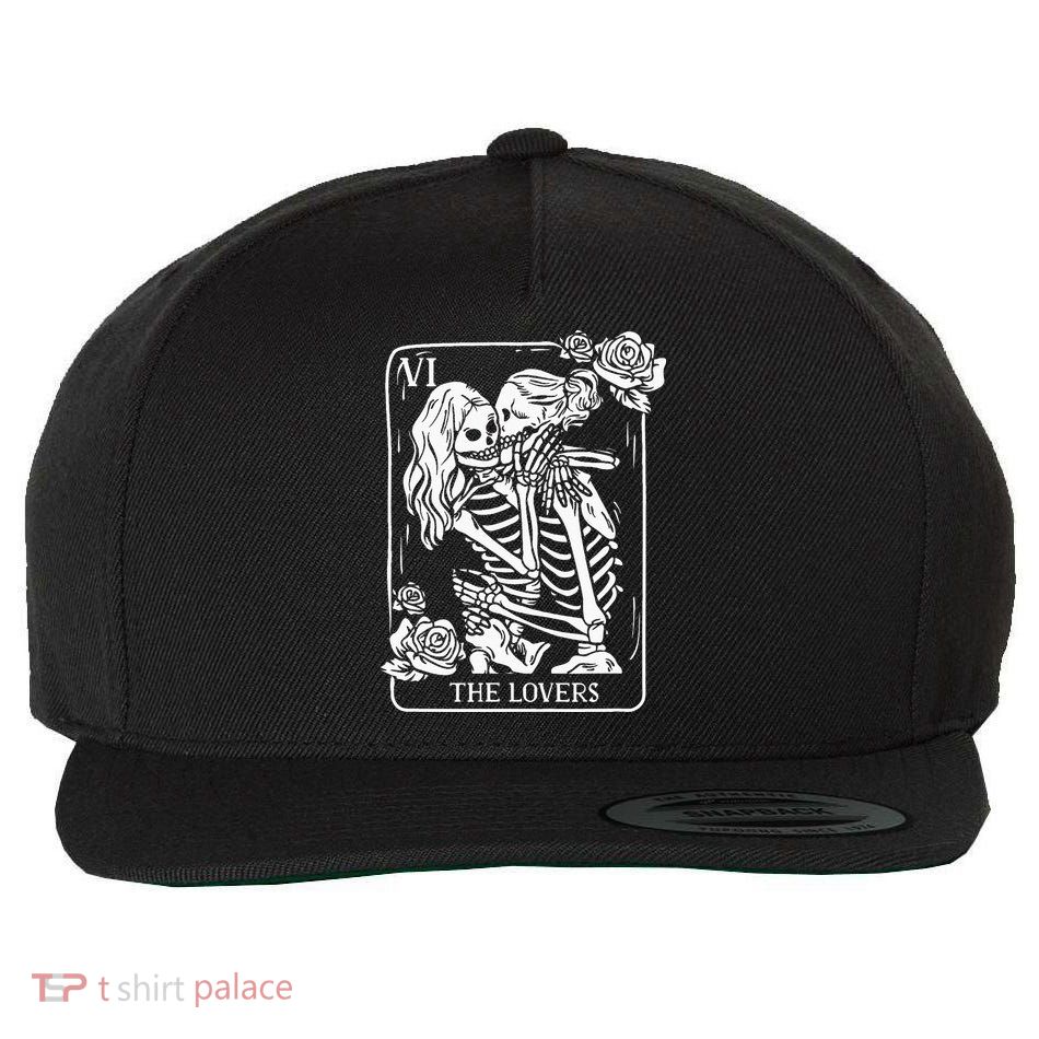 The Lovers Tarot Card Occult Goth Kissing Lesbian Skeleton Wool Snapback Cap