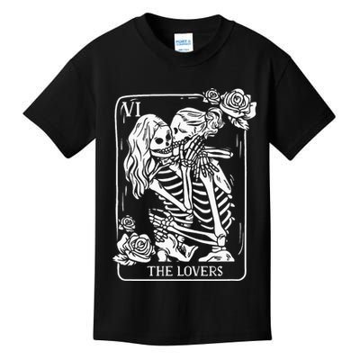 The Lovers Tarot Card Occult Goth Kissing Lesbian Skeleton Kids T-Shirt
