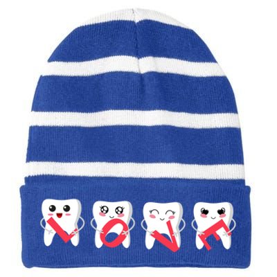 Tg Love Teeth Dentist Valentines Day Funny Gift Dental Assistant Gift Striped Beanie with Solid Band