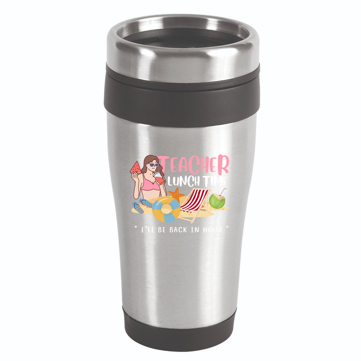 Teacher Lunch Time Funny Teacher Vacation Summer Beach Great Gift 16oz Travel Tumbler