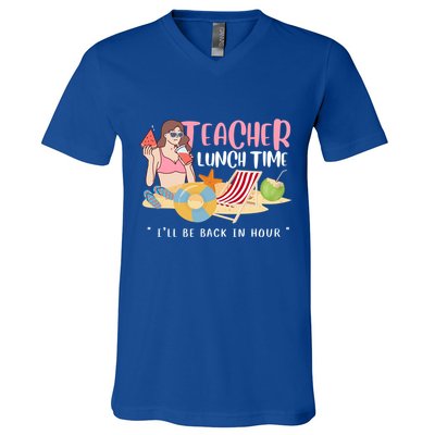 Teacher Lunch Time Funny Teacher Vacation Summer Beach Great Gift V-Neck T-Shirt