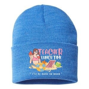 Teacher Lunch Time Funny Teacher Vacation Summer Beach Great Gift Sustainable Knit Beanie