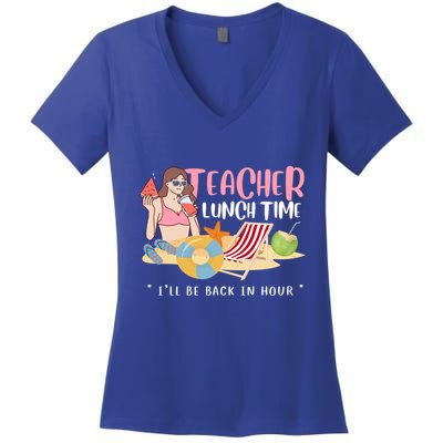 Teacher Lunch Time Funny Teacher Vacation Summer Beach Great Gift Women's V-Neck T-Shirt