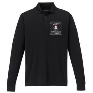 Tattoo Lover Ugly Christmas Theme For Tattoo Artists Gift Performance Long Sleeve Polo