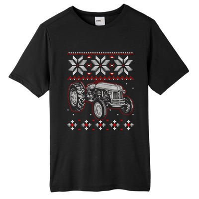 Tractor Lover Ugly Christmas Sweater Farmer Farming Xmas Tall Fusion ChromaSoft Performance T-Shirt