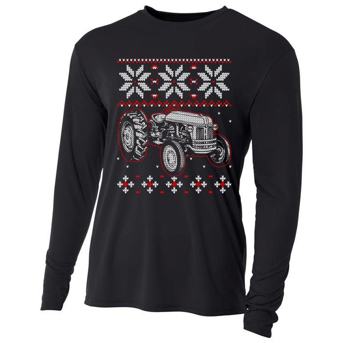 Tractor Lover Ugly Christmas Sweater Farmer Farming Xmas Cooling Performance Long Sleeve Crew