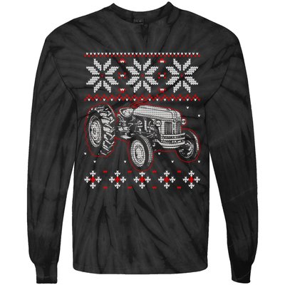 Tractor Lover Ugly Christmas Sweater Farmer Farming Xmas Tie-Dye Long Sleeve Shirt