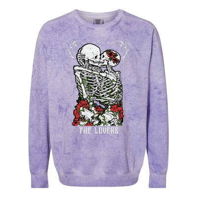 The Lovers Vintage Tarot Card Occult Skeletons Supernatural Colorblast Crewneck Sweatshirt