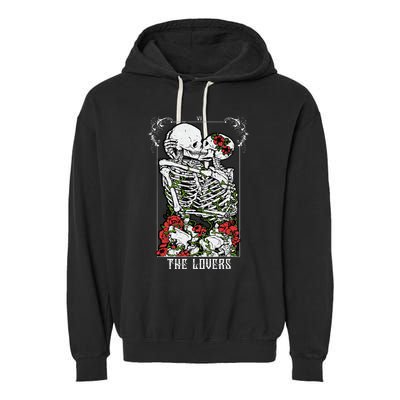 The Lovers Vintage Tarot Card Occult Skeletons Supernatural Garment-Dyed Fleece Hoodie