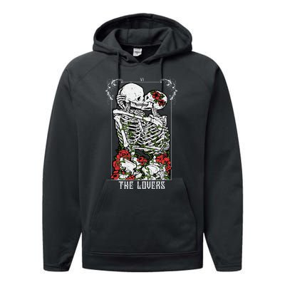 The Lovers Vintage Tarot Card Occult Skeletons Supernatural Performance Fleece Hoodie