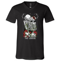 The Lovers Vintage Tarot Card Occult Skeletons Supernatural V-Neck T-Shirt