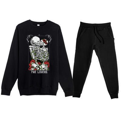 The Lovers Vintage Tarot Card Occult Skeletons Supernatural Premium Crewneck Sweatsuit Set