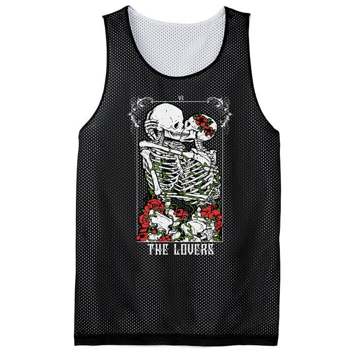 The Lovers Vintage Tarot Card Occult Skeletons Supernatural Mesh Reversible Basketball Jersey Tank