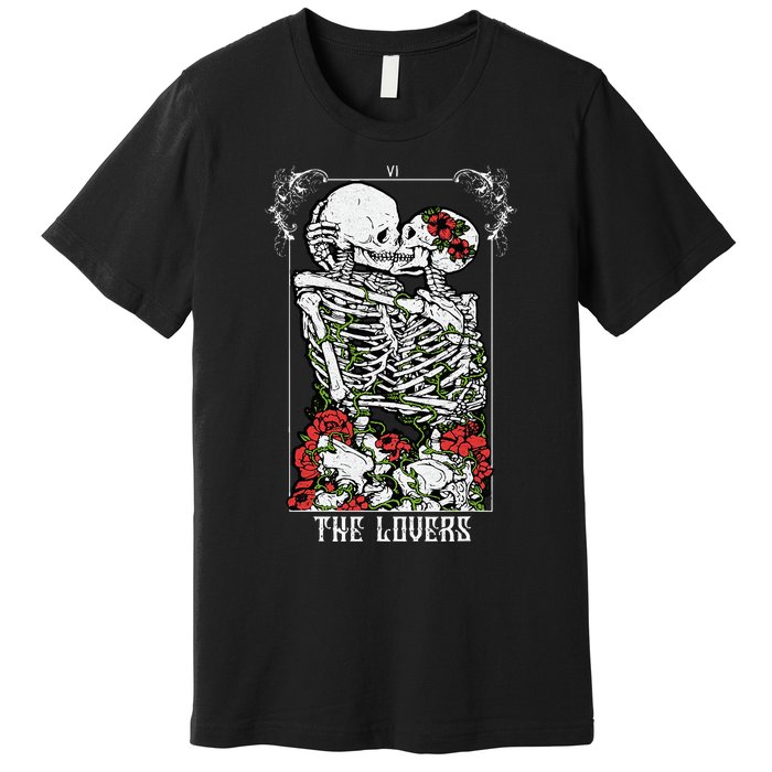 The Lovers Vintage Tarot Card Occult Skeletons Supernatural Premium T-Shirt