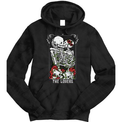 The Lovers Vintage Tarot Card Occult Skeletons Supernatural Tie Dye Hoodie