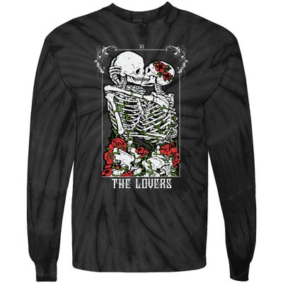 The Lovers Vintage Tarot Card Occult Skeletons Supernatural Tie-Dye Long Sleeve Shirt