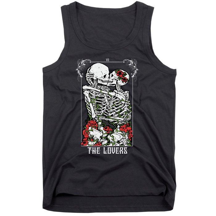 The Lovers Vintage Tarot Card Occult Skeletons Supernatural Tank Top