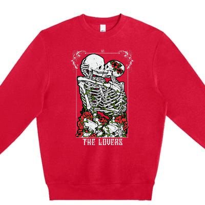 The Lovers Vintage Tarot Card Occult Skeletons Supernatural Premium Crewneck Sweatshirt