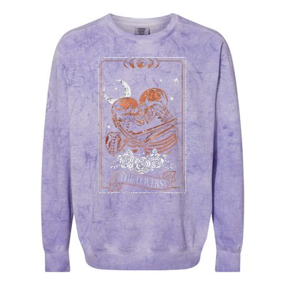 The Lovers Vintage Tarot Card Astrology Occult Skulls Moon Colorblast Crewneck Sweatshirt