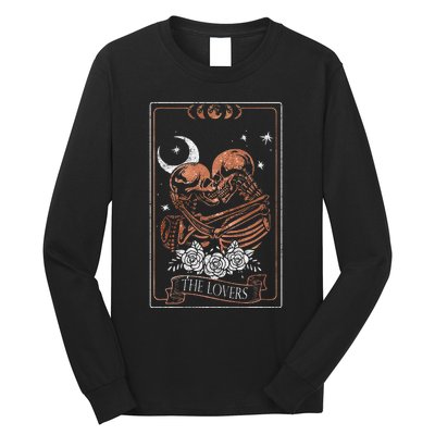 The Lovers Vintage Tarot Card Astrology Occult Skulls Moon Long Sleeve Shirt