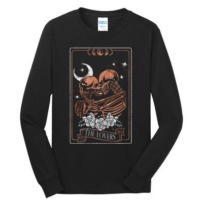 The Lovers Vintage Tarot Card Astrology Occult Skulls Moon Tall Long Sleeve T-Shirt