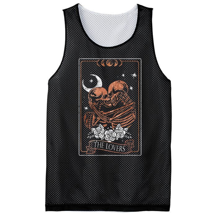 The Lovers Vintage Tarot Card Astrology Occult Skulls Moon Mesh Reversible Basketball Jersey Tank