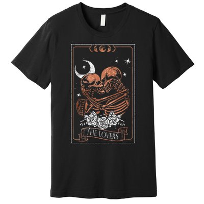 The Lovers Vintage Tarot Card Astrology Occult Skulls Moon Premium T-Shirt