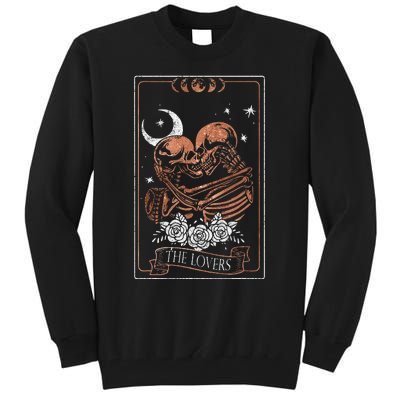 The Lovers Vintage Tarot Card Astrology Occult Skulls Moon Tall Sweatshirt