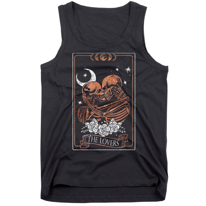 The Lovers Vintage Tarot Card Astrology Occult Skulls Moon Tank Top