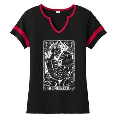 The Lovers Vintage Skeleton Couple Skull Gothic Tarot Card  Ladies Halftime Notch Neck Tee