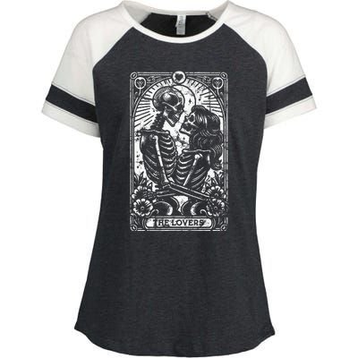 The Lovers Vintage Skeleton Couple Skull Gothic Tarot Card  Enza Ladies Jersey Colorblock Tee