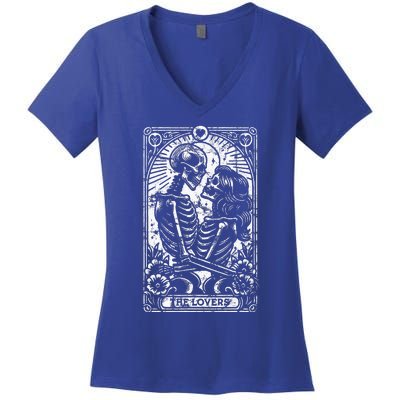 The Lovers Vintage Skeleton Couple Skull Gothic Tarot Card  Women's V-Neck T-Shirt