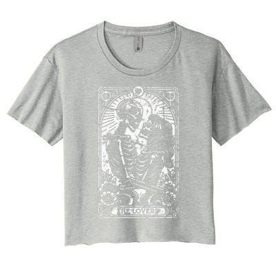 The Lovers Vintage Skeleton Couple Skull Gothic Tarot Card  Women's Crop Top Tee