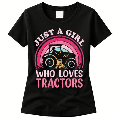 Tractor Lover Vintage Just A Who Loves Tractors Womens T-Shirt