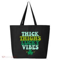 Thickhighs Lucky Vibes Funny St. Patrick's Day Clothes 25L Jumbo Tote