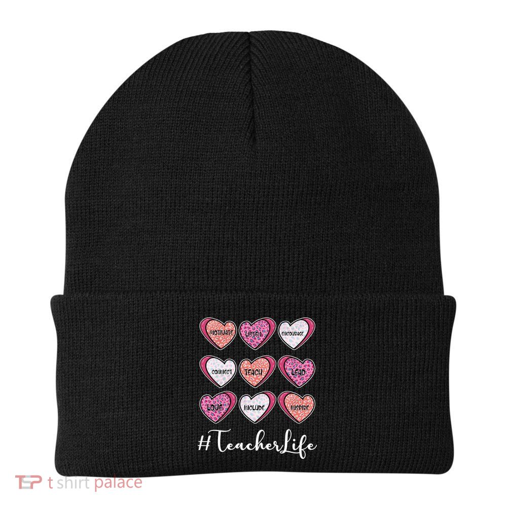 Teachers Life Valentines Day Heart Candy Beanie