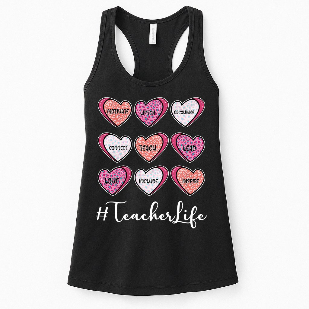 Teachers Life Valentines Day Heart Candy Womens Tank Top