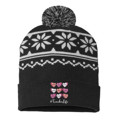 Teachers Life Valentines Day Heart Candy USA-Made Snowflake Beanie