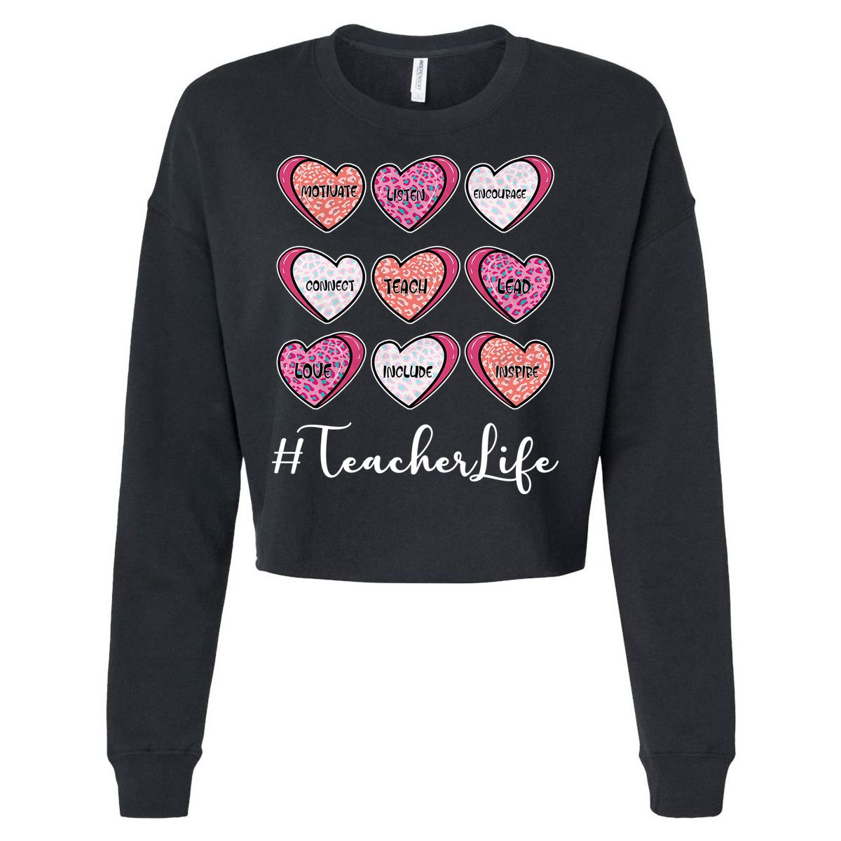 Teachers Life Valentines Day Heart Candy Cropped Pullover Crew