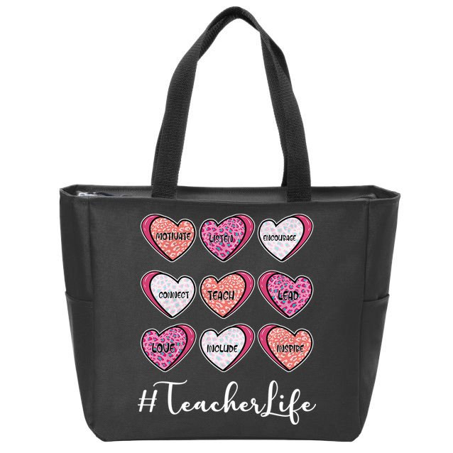 Teachers Life Valentines Day Heart Candy Zip Tote Bag