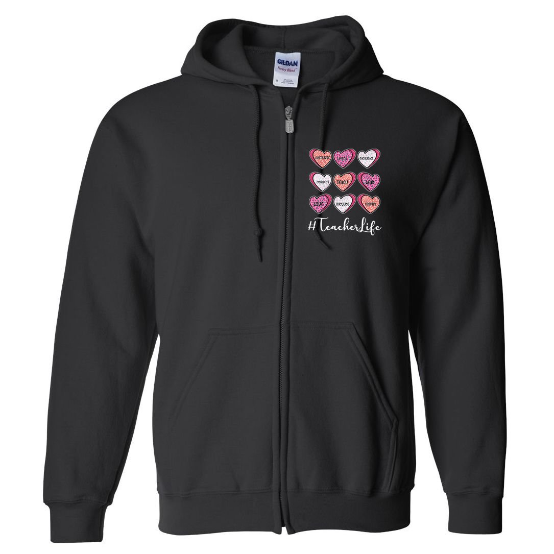 Teachers Life Valentines Day Heart Candy Full Zip Hoodie