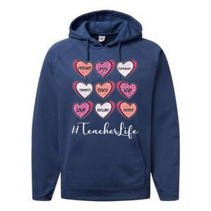 Teachers Life Valentines Day Heart Candy Performance Fleece Hoodie