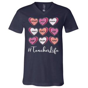 Teachers Life Valentines Day Heart Candy V-Neck T-Shirt