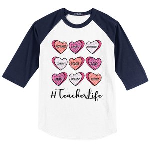 Teachers Life Valentines Day Heart Candy Baseball Sleeve Shirt