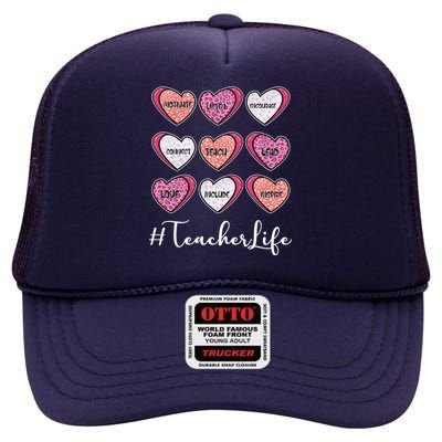 Teachers Life Valentines Day Heart Candy High Crown Mesh Back Trucker Hat