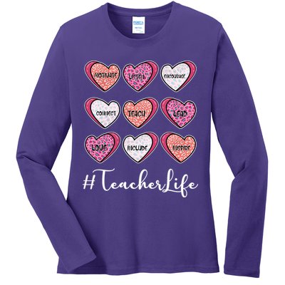 Teachers Life Valentines Day Heart Candy Ladies Long Sleeve Shirt